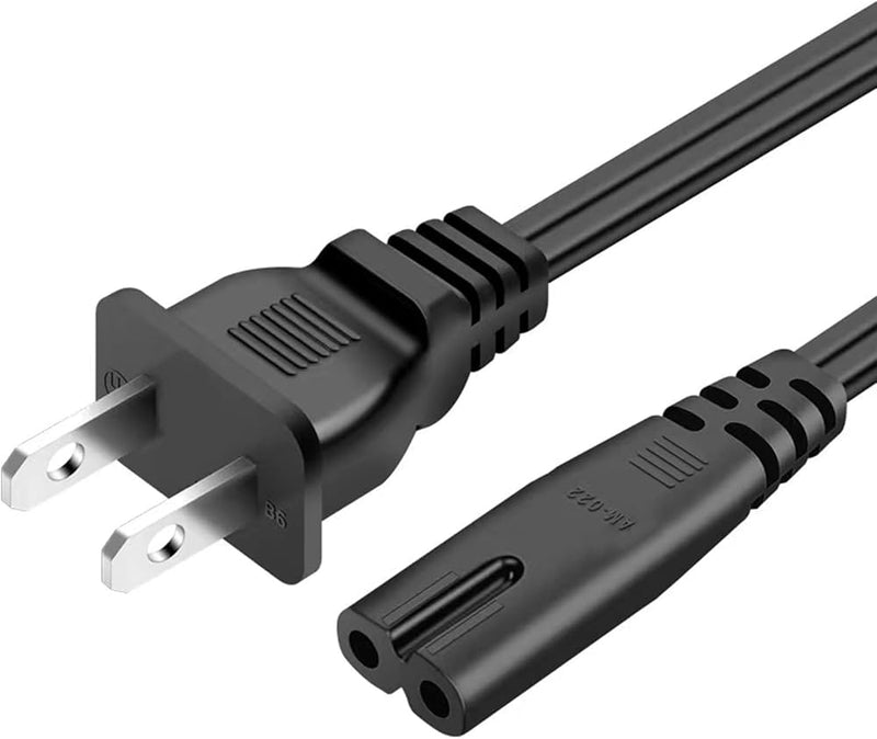 2-Prong TV Power Cord 5 Feet (1.5m) / Black - Open Box (90 Day Warranty)