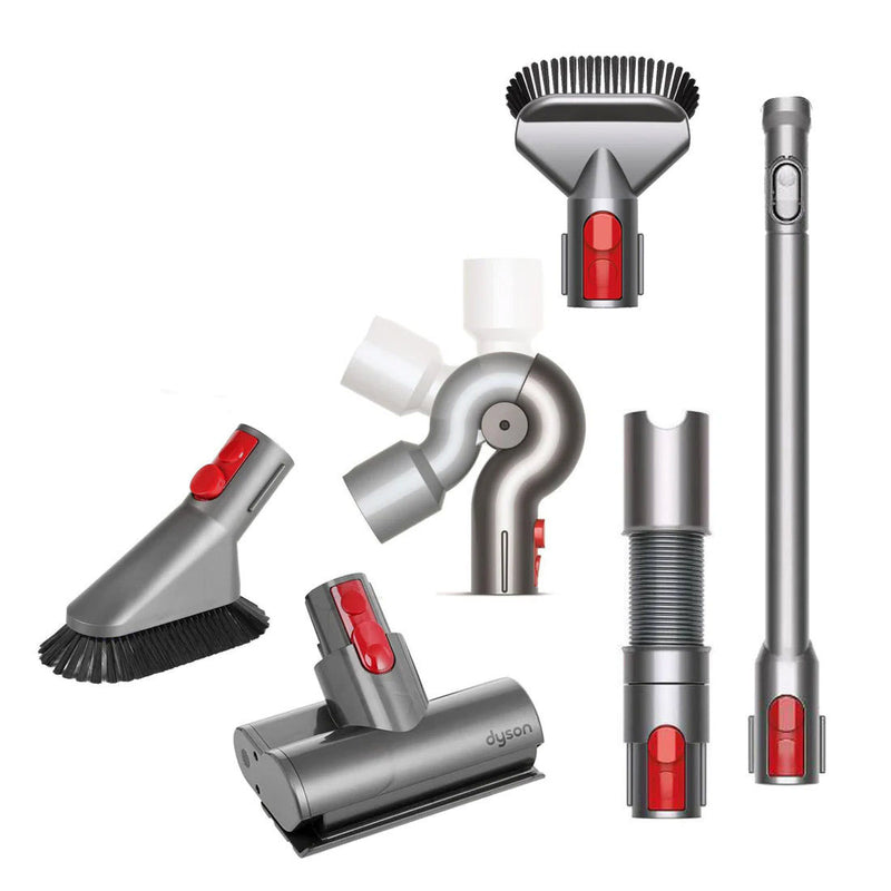 Dyson V7 / V8 / V10 / V11 / V15 Accessories Bundle (Up-Top Adaptor / Flexi Crevice Tool / Mini Soft Dusting Brush / Stiff Bristle Brush / Mini Motorhead Turbine Brush / Extension Hose)