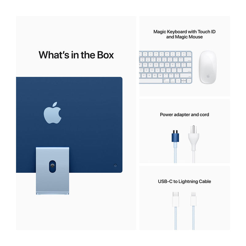 Apple iMac 24” / M1 Chip / 8-Core CPU / 7-Core GPU / 8GB RAM / 256GB SSD / Blue - Open Box (French Canadian Keyboard)