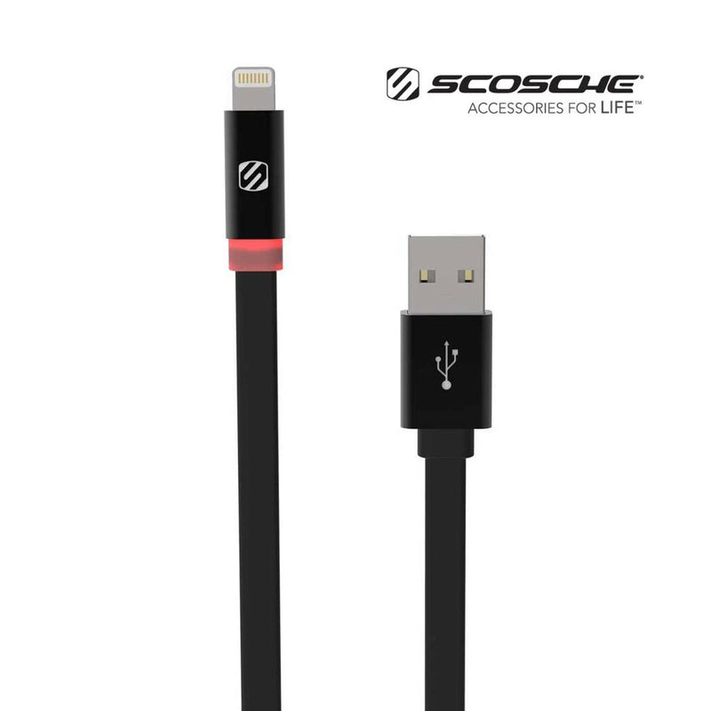 Scosche flatOUT LED I3FLED 10-inch Lightning Charger & Sync Cable for Apple iPhone/iPad - Black